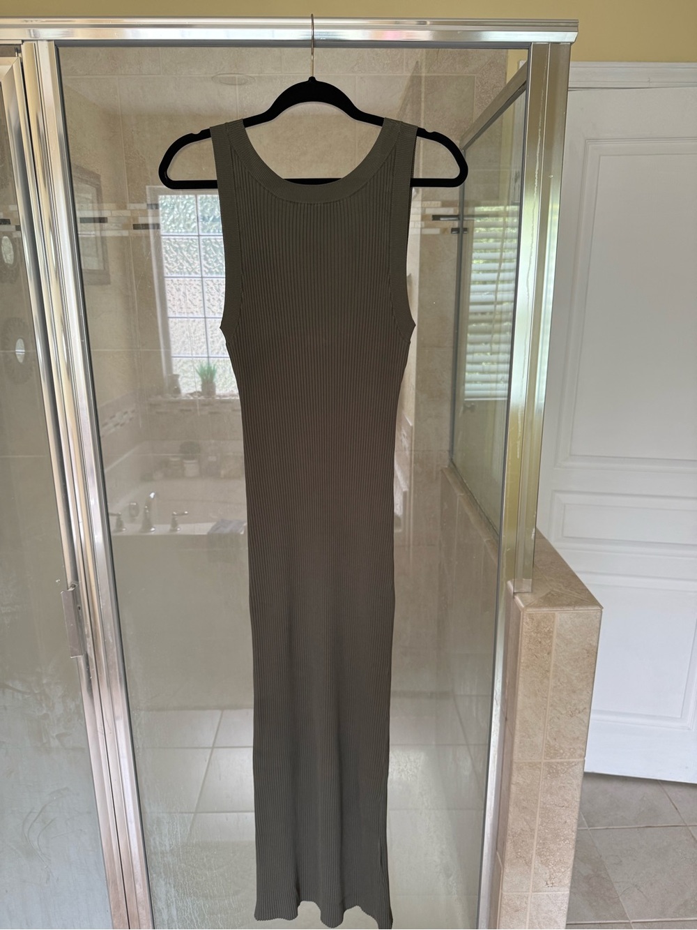Good America -Sleeveless Ribbed Maxi Dress - Olive Green- Size Large